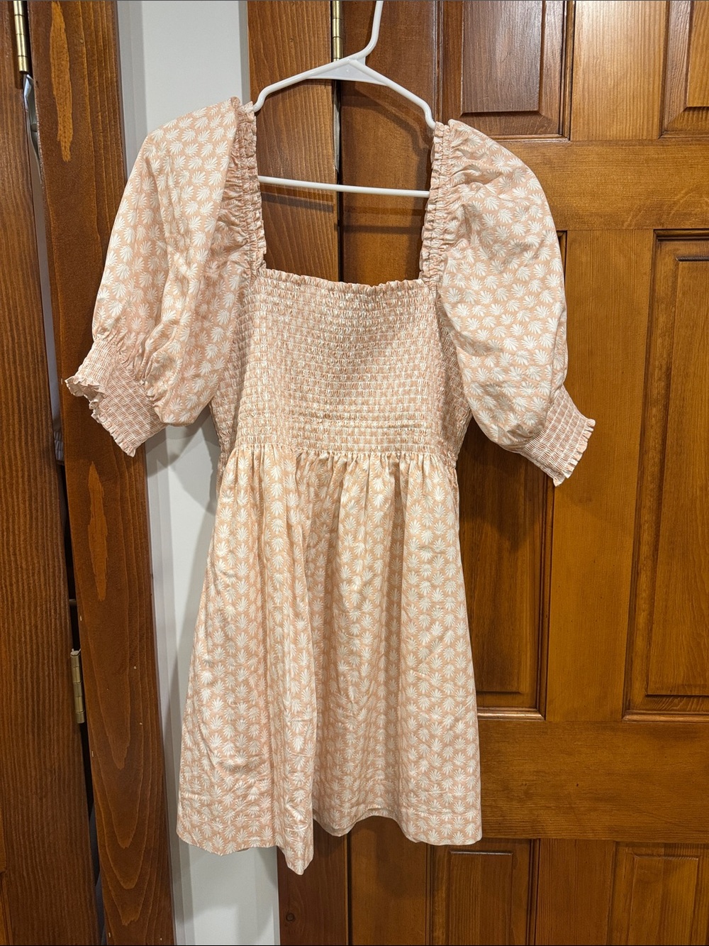 Hill House Peach Floral Mini Dress with Puff Sleeves